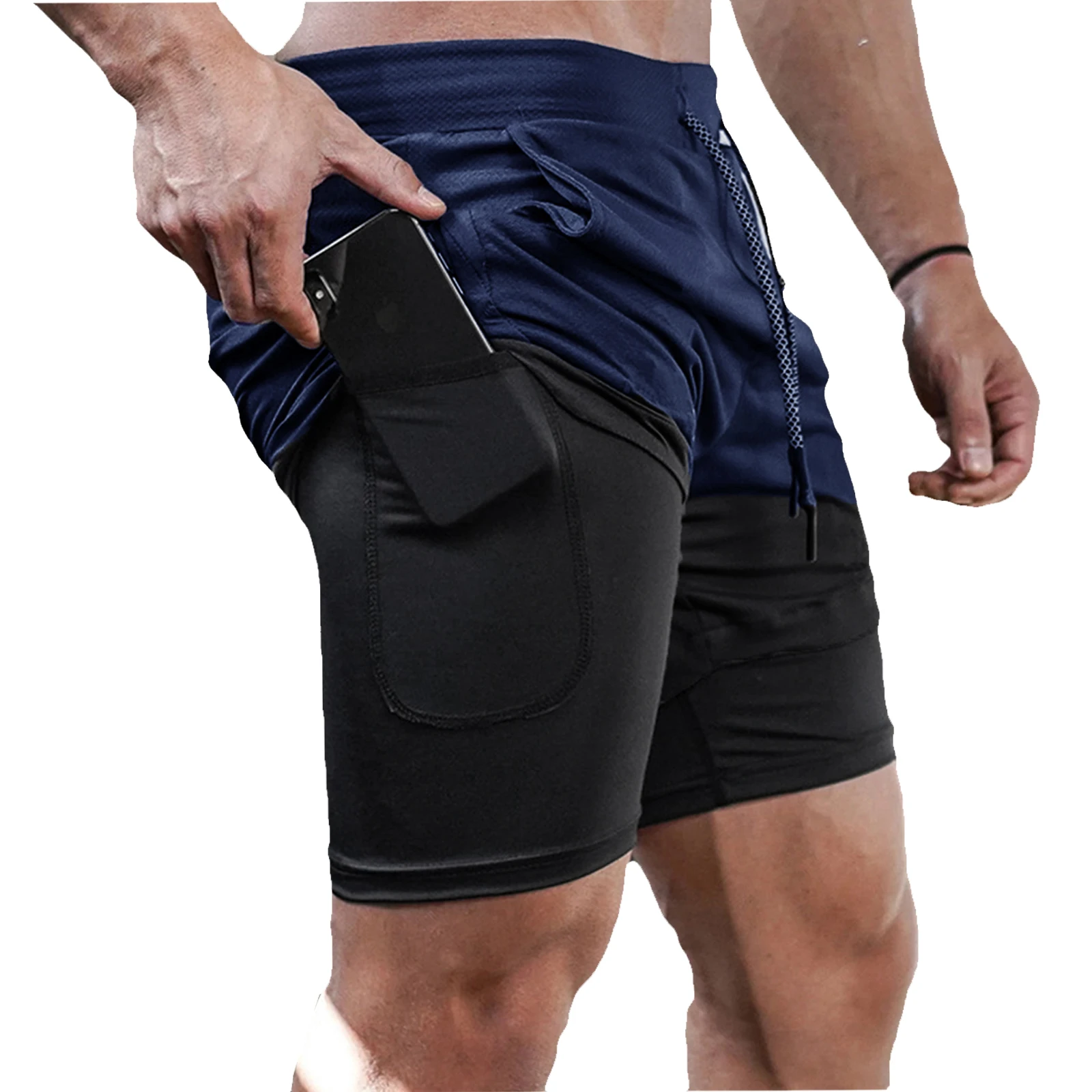 Color: Yellow, Size: L - Men's Double Layer Fitness Shorts Drawstring Mesh Lining Elastic Waist Breathable Quick Dry to Beach Pool Summer Male