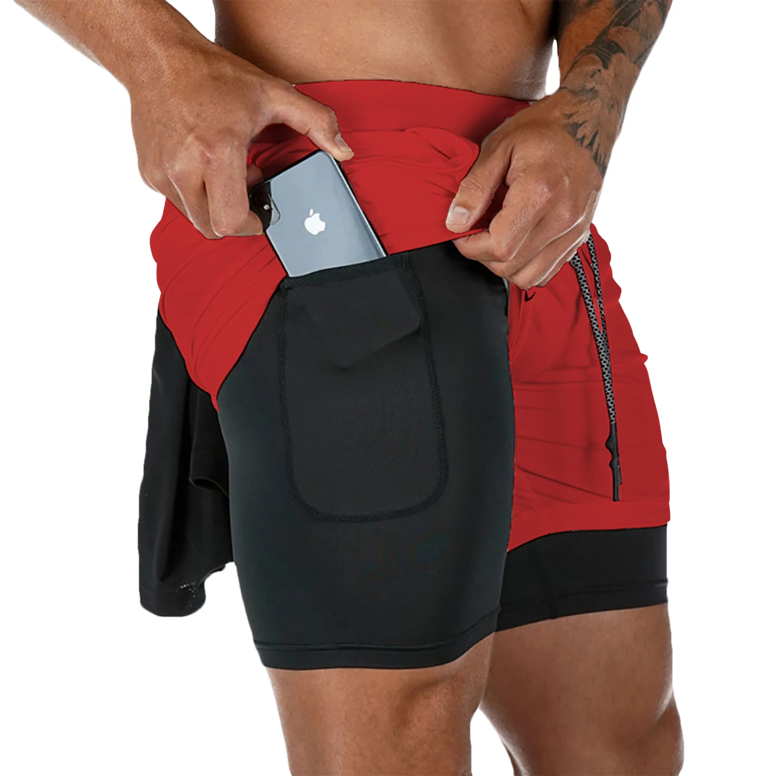 Color: Yellow, Size: L - Men's Double Layer Fitness Shorts Drawstring Mesh Lining Elastic Waist Breathable Quick Dry to Beach Pool Summer Male