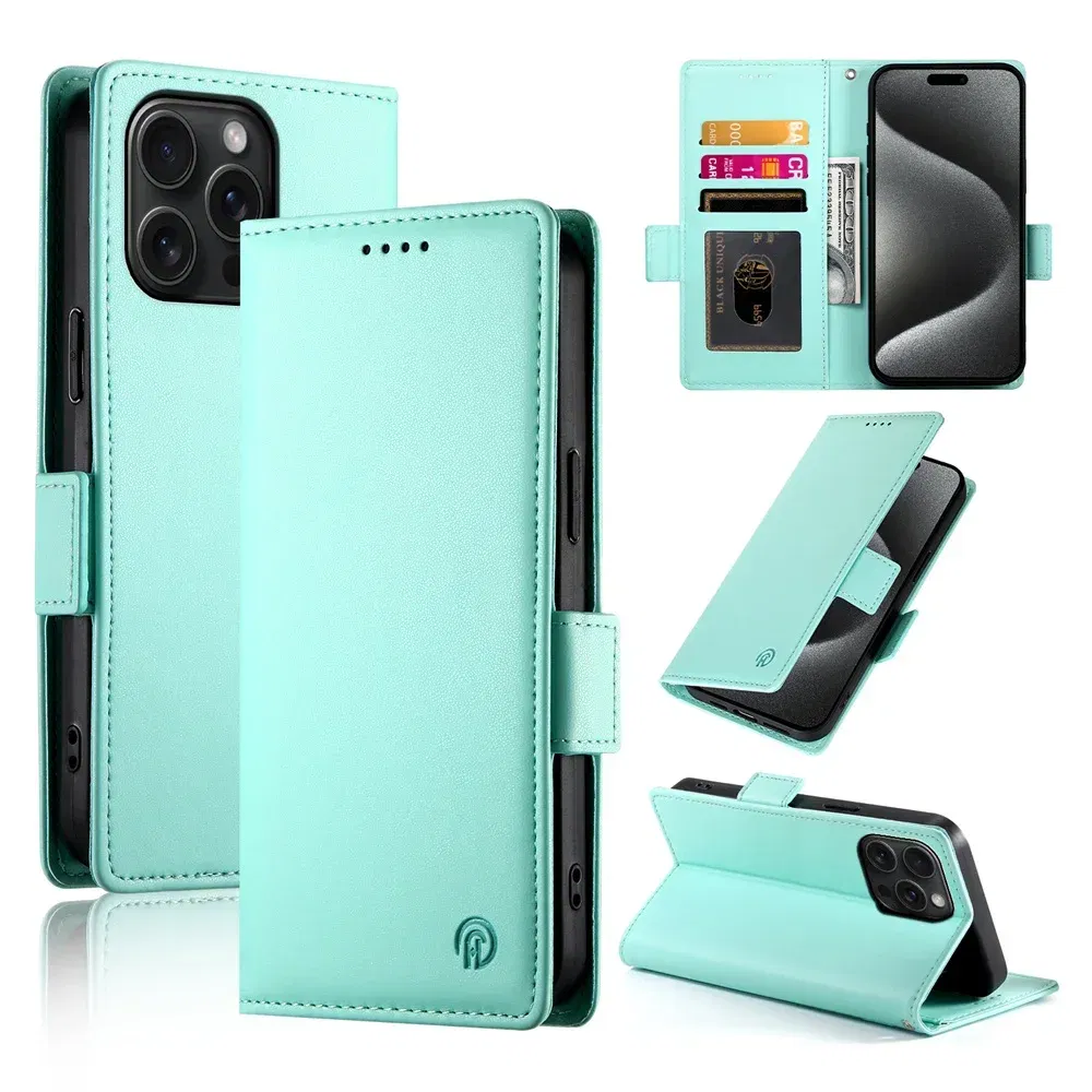 Color: green, Material: Microfiber - PU Leather Flip Phone Case For iPhone 16 15 Pro Max 16E 14 13 1211 XS Max XR X 8 7 Plus SE KickStand Cards Solt Wallet Cover