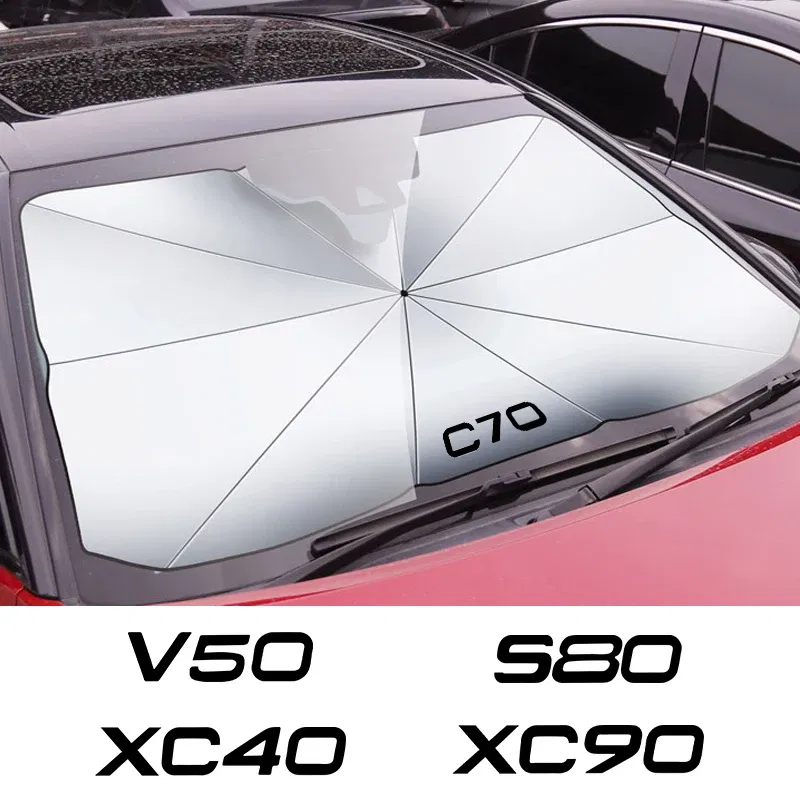 Color: WHITE - Car Front Shading Car Windshield Sunshade Umbrella For Volvo XC90 XC60 C30 T6 S60 C70 XC40 V40 XC70 V60 V50 S80 S40 AWD V90 S90