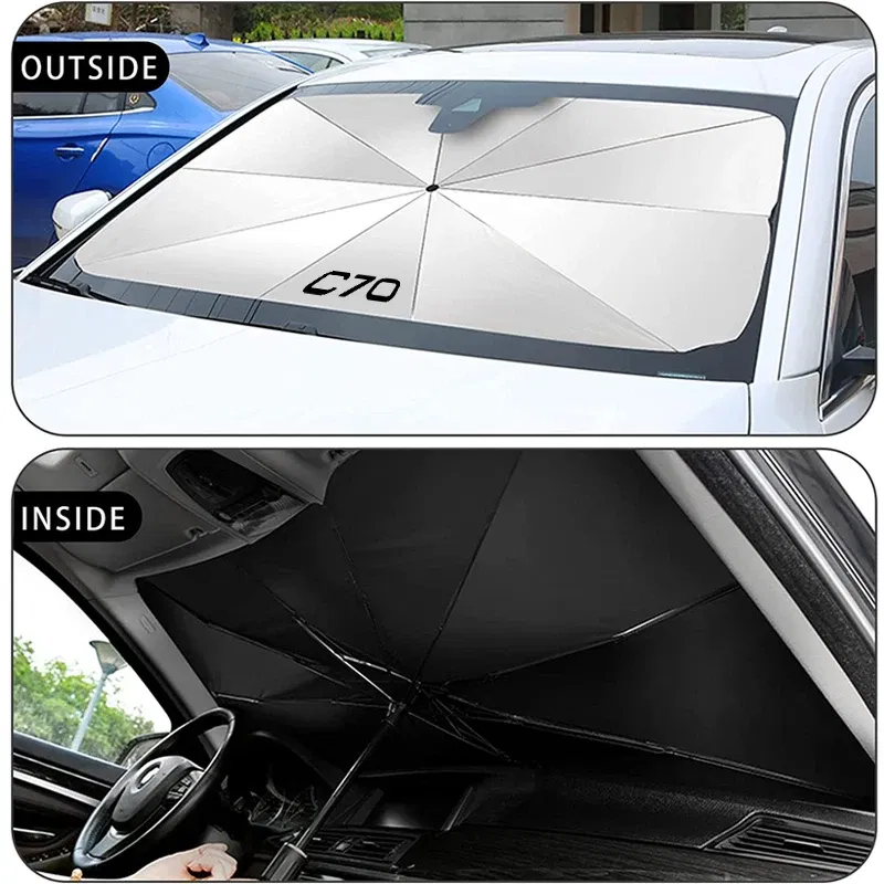 Color: WHITE - Car Front Shading Car Windshield Sunshade Umbrella For Volvo XC90 XC60 C30 T6 S60 C70 XC40 V40 XC70 V60 V50 S80 S40 AWD V90 S90