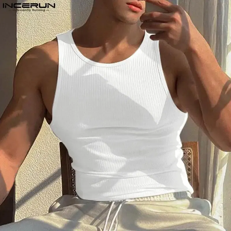 Color: GRAY, Size: XL - INCERUN Men Tank Tops Solid Color O-neck Sleeveless Streetwear Summer Casual Vests Skinny 2023 Fashion Leisure Men Clothing 5XL