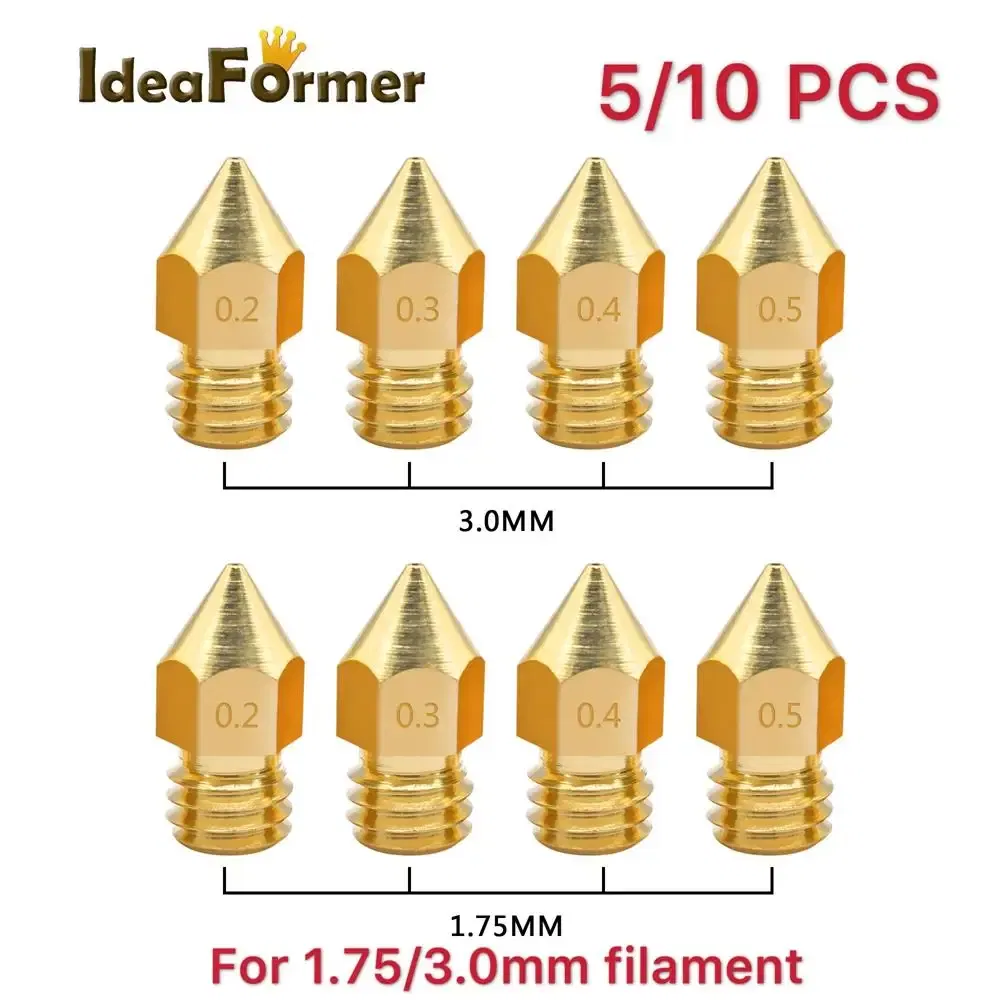 Color: WHITE, Size: 0.8mm - 5/10pcs MK8 Brass Nozzle 1.75/3.0mm Filament Extruder Print Head Nozzle 0.2/0.3/0.4/0.5mm for CR10 CR10S Ender3 3D Printer Parts