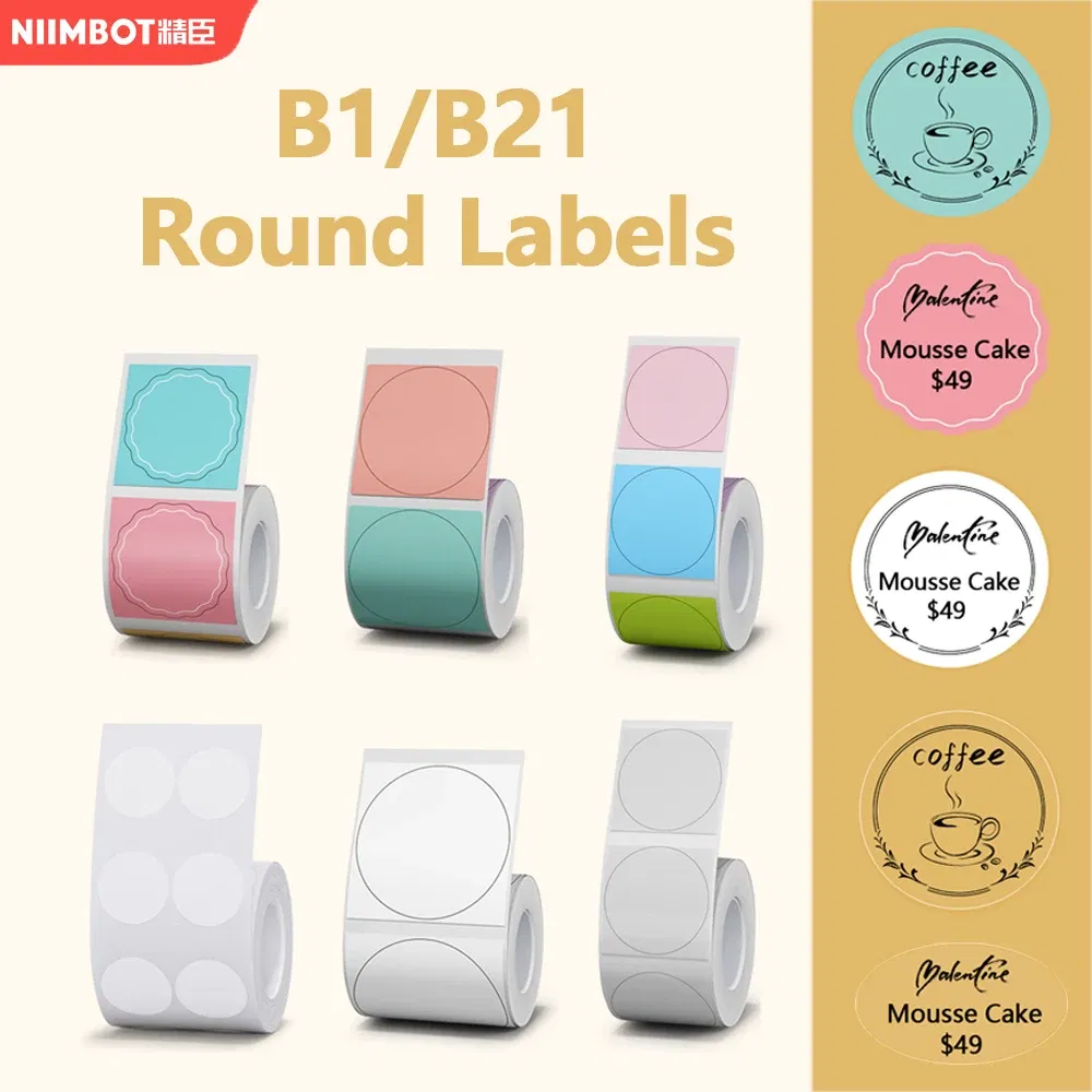 color: WHITE - Niimbot Round Labels for B1/B21/B3S Label Maker Sticker Self-adhesive Waterproof  Thermal Sticker Label NIIMBOT Round Labels