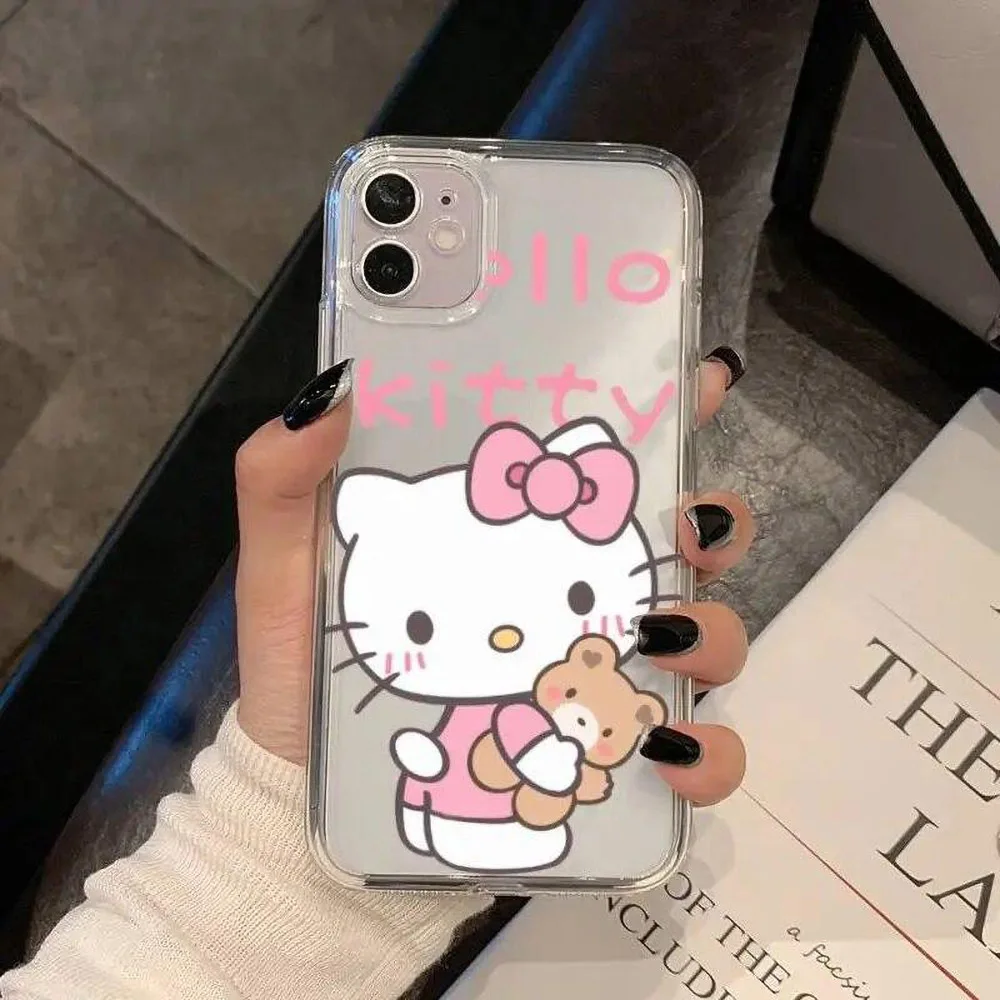 Color: Brown, Material: PC - Miniso Sanrio Collaboration Hello Kitty Phone Case For iPhone 15 14 13 11 12 16 Pro Max Plus X XR XS Girl Silicone Phone Case