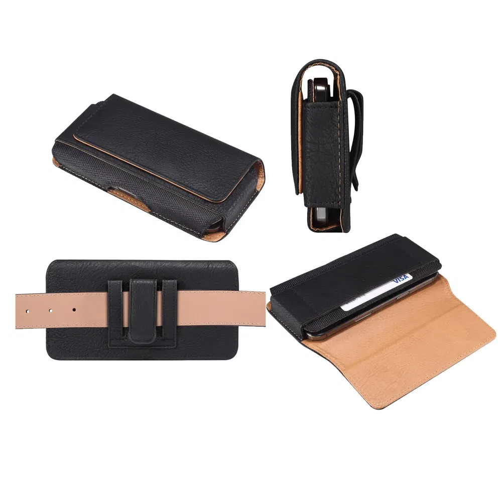 Color: black, Material: CANVAS - Universal Leather Men Waist Bag For iPhone 15 14 13 12 Pro Max Samsung Galaxy S23 S22 Huawei Xiaomi Mobile Phone Belt Clip Cases
