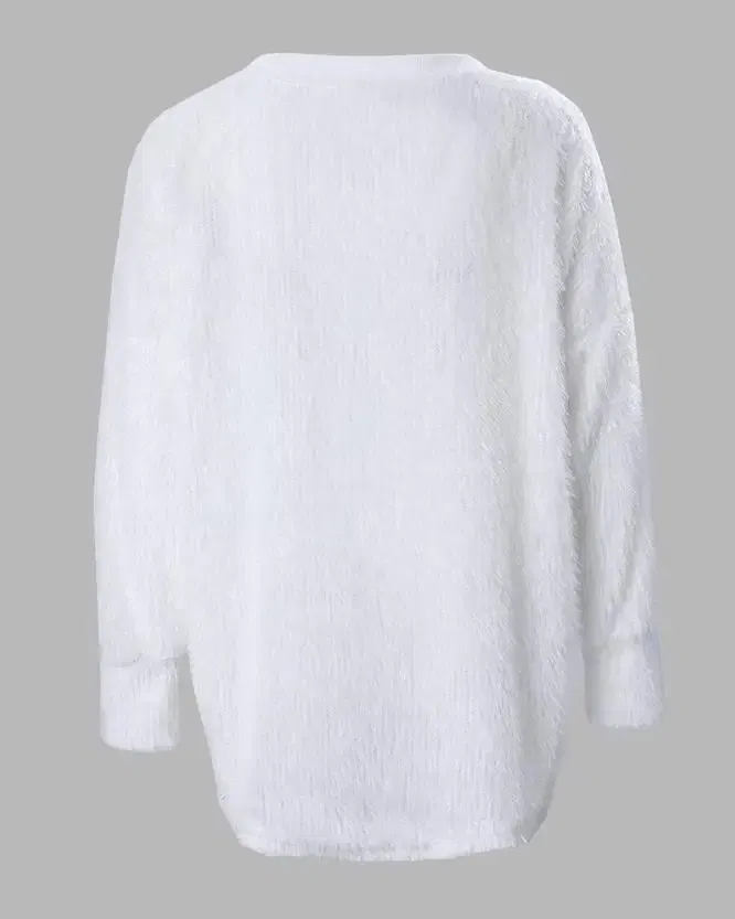 Color: green, Size: XL - Korean Style Lazy Women's Sweater 2024 Autumn Ribbed Knitted Pullover V-Neck Pearl Long Sleeved Fluffy Top Women's Loose Sweater