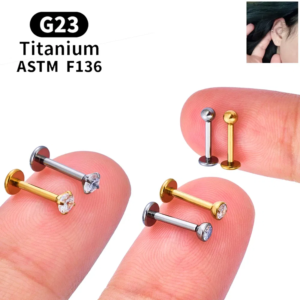 Metal color: SILVER PLATED, Ships From: CHINA, Main Stone Color: SKY BLUE - 10PCS ASTM F136 G23 Titanium Piercing Labret Lip Ring Stud Earring CZ Ear Tragus Cartilage Helix Daith Pierc Jewelry 16/18/20g