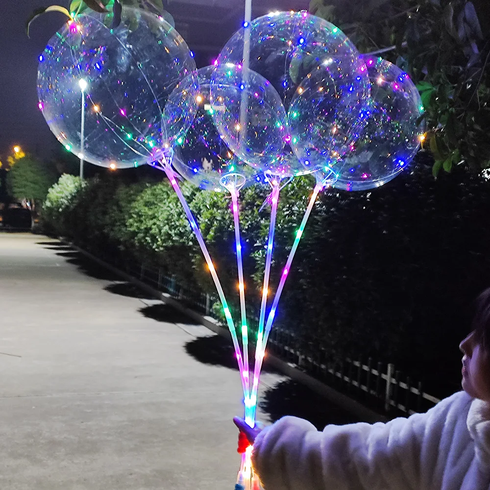 Color: ROSE RED, Ballon Size: 10inch, Shape: K - 1/5/10/20/30pcs LED Light Up BoBo Balloons Colorful 3 Levels Flashing Handle 20 Inches Bubble Balloon 70cm Stick