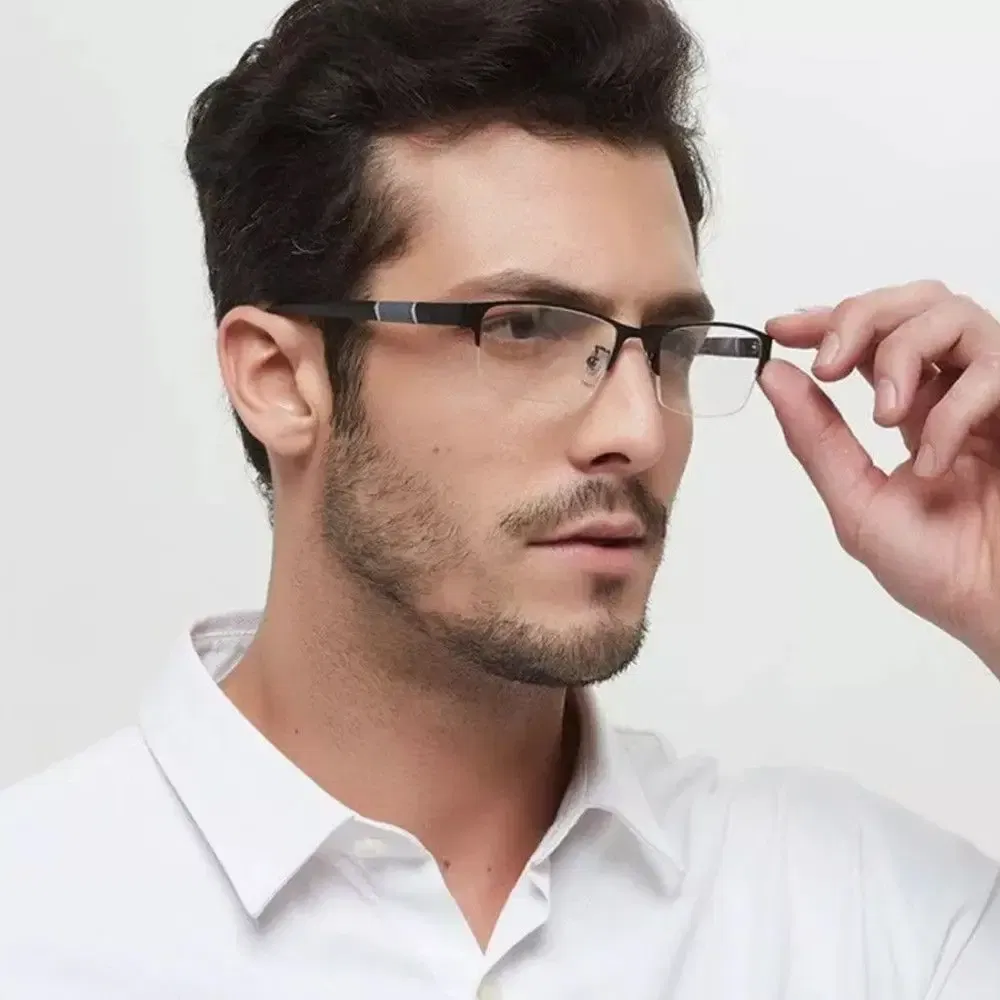 Frame Color: black, Eye Prescription: +100 - Metal Anti-blue Light Reading Glasses Farsighted Eyeglasses Men Business Eyewear Diopter 0 +1.0 +1.5 +2.0 +2.5 +3.0 +3.5 +4.0