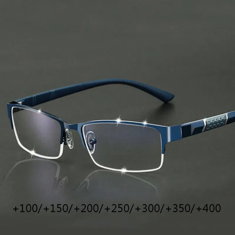 Frame Color: black, Eye Prescription: +100 - Metal Anti-blue Light Reading Glasses Farsighted Eyeglasses Men Business Eyewear Diopter 0 +1.0 +1.5 +2.0 +2.5 +3.0 +3.5 +4.0