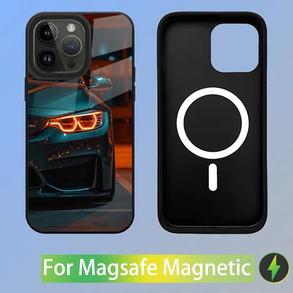 Color: Blue, Material: ABS - Cool Sport Car B-BMW Phone Case For iPhone 16,15,14,13,12,11,Plus,Pro,Max Mini Magsafe Magnetic Wireless Charging