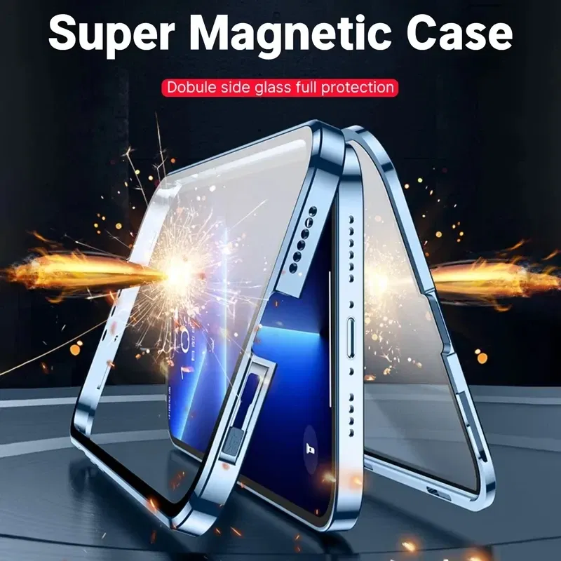 Color: Blue, Bundle: Case & Screen Protector, Material: PE - 360 Full Protection Metal Magnetic Case For Honor X9b X6 X8A 5G X9 4G X9A 5G Double-Sided Glass Transparent Cover Cases
