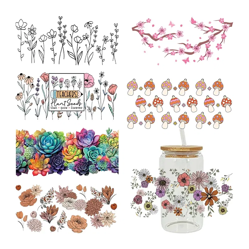 Color: Blue, Size: 45cm*5m - UV DTF Transfers Stickers, 16oz, Cup Wraps, Plant Flower Printed, DIY Glass Ceramic Metal Leather, Etc. D7270