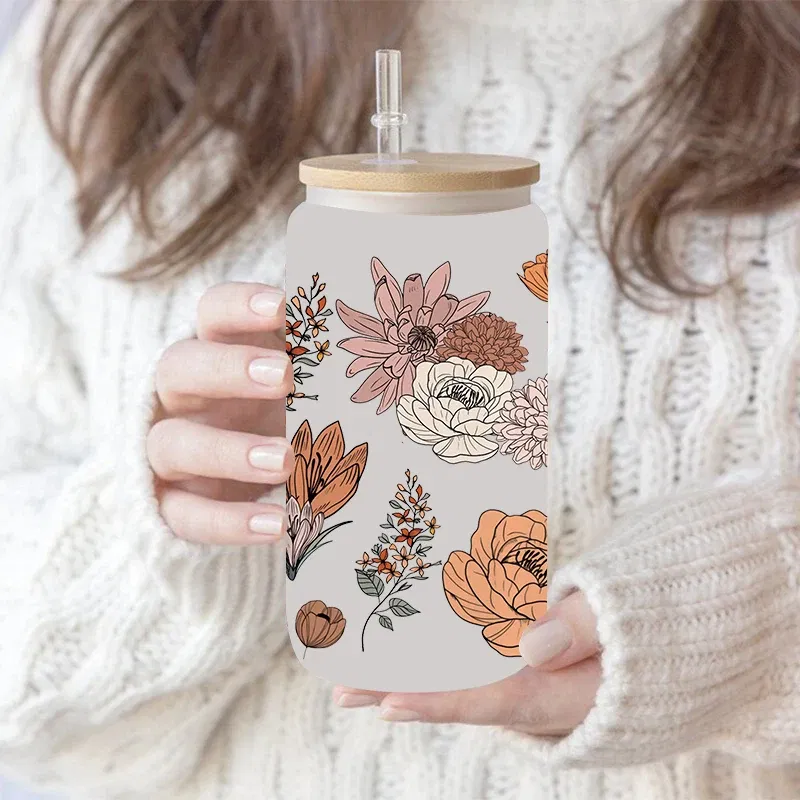 Color: Blue, Size: 45cm*5m - UV DTF Transfers Stickers, 16oz, Cup Wraps, Plant Flower Printed, DIY Glass Ceramic Metal Leather, Etc. D7270