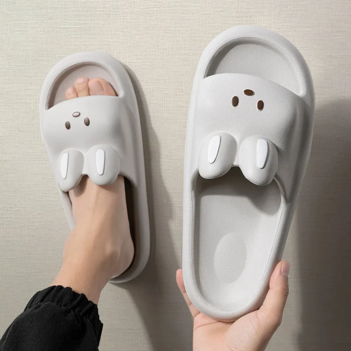 Color: black, Shoe Size: 36 - Pillow Rabbit Slippers for Women and Men | House Slides Shower Sandals | Extremely Comfy | Cushioned Thick Sole