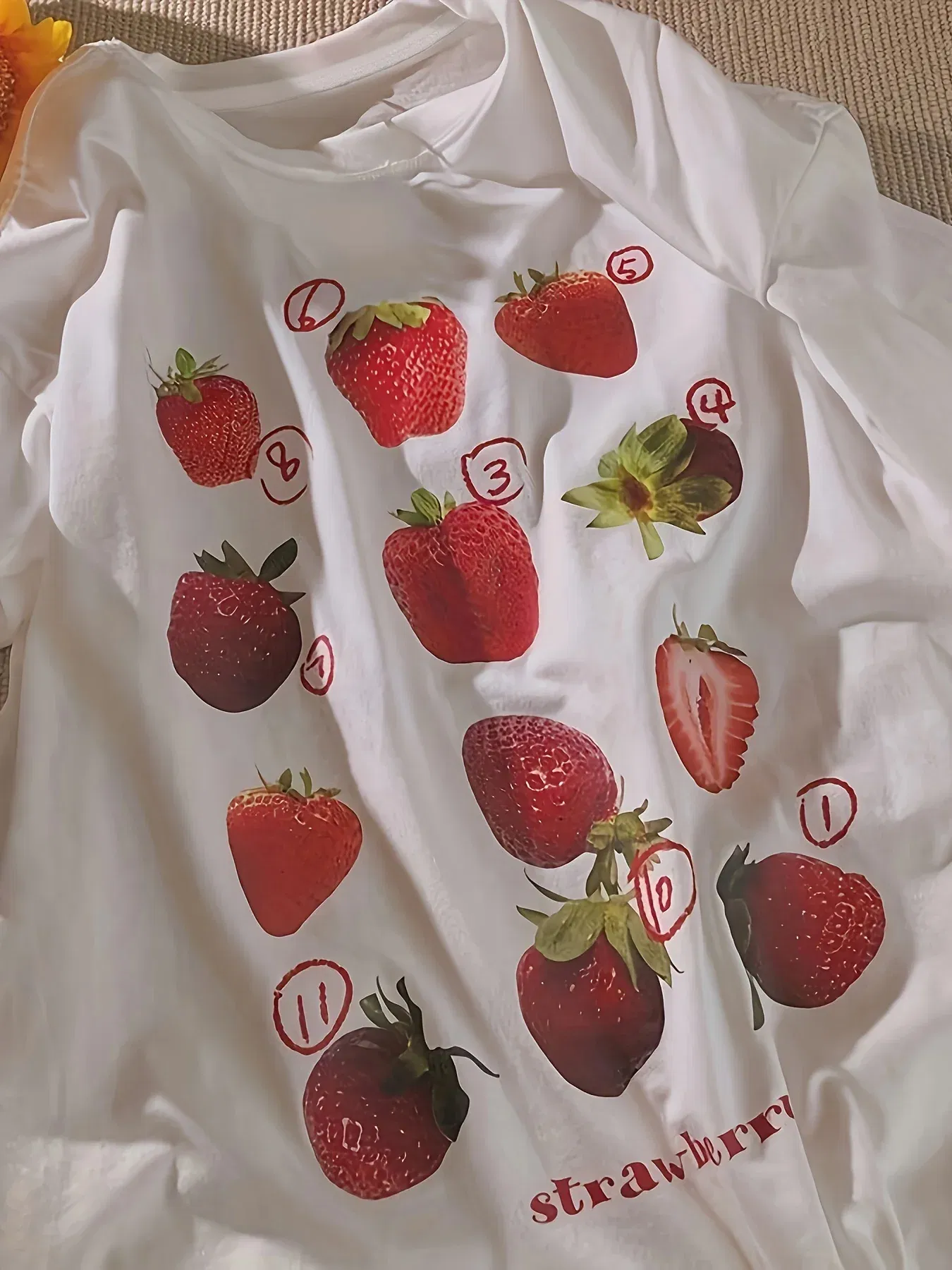 Color: Light Yellow, Size: XXL - 100% Cotton Women T-shirt Cute Fresh Strawberries Printed Tee Shirt Summer Comfortable Loose Tops Street Fashion Female Clothes