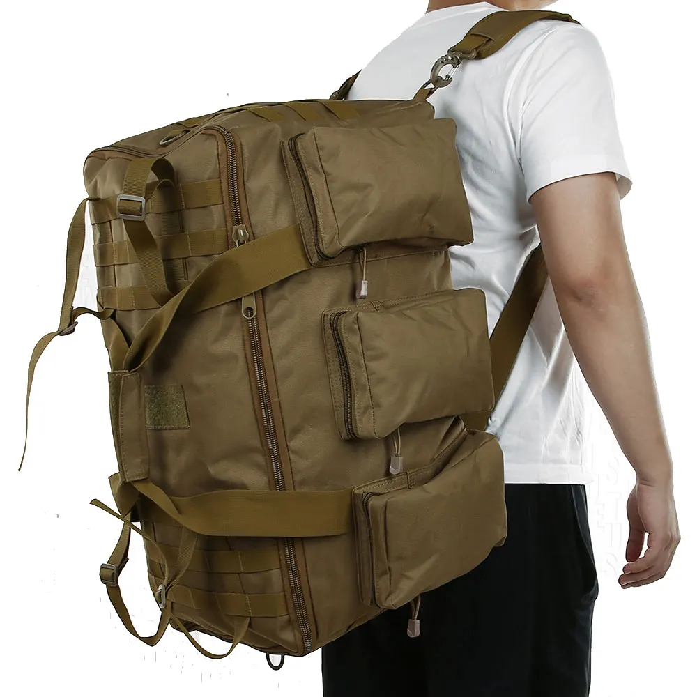 Color: Beige - 50L Travel Luggage HandBag Camping Backpack Tactical Large Capacity Men Outdoor Sports Hiking Climbing Mountaineering Trip Bag