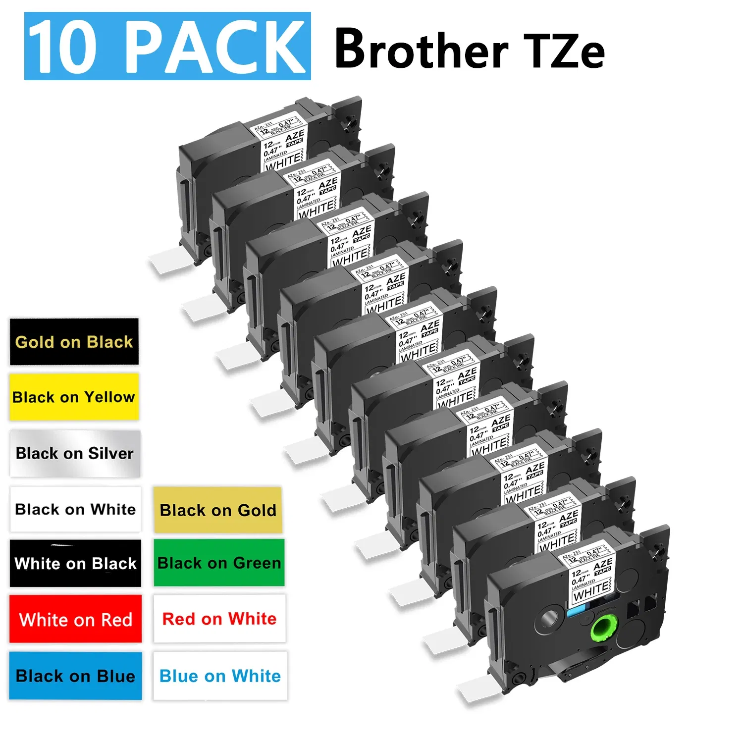 Color: K, Width: 24mm - Greencycle 10PK TZe 231 Label cassettes Compatible for Brother Ptouch Printer Black on white Label tape 6mm 9mm 12mm 18mm 24mm
