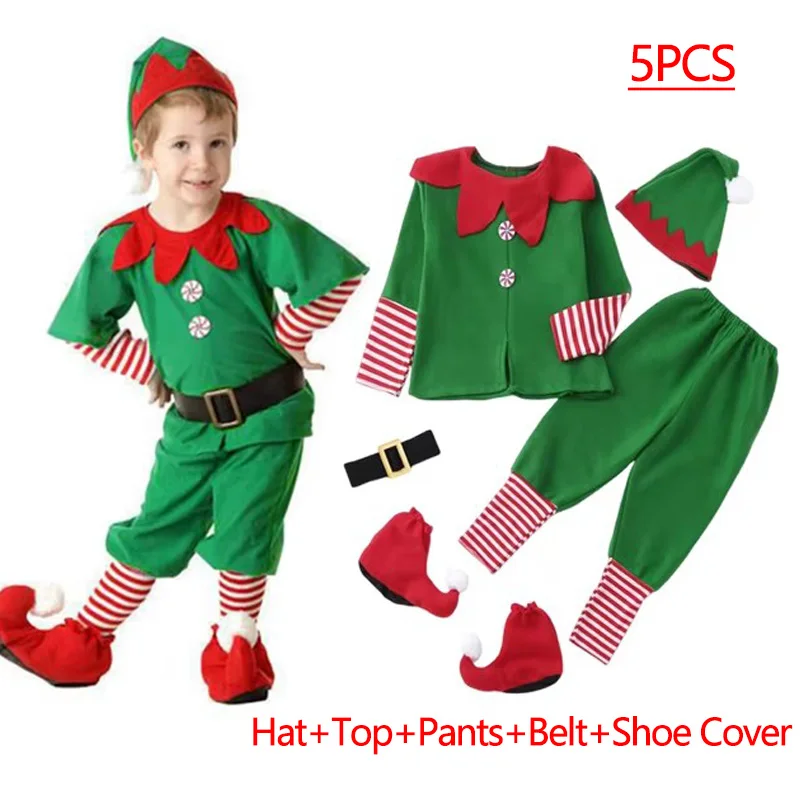 Color: SKY BLUE, Kid Size: 13 - New Year Kids Santa Claus Costume Green Elf Cosplay Christmas Carnival Party Fancy Dress for Girls Boys Red Xmas Clothes Set
