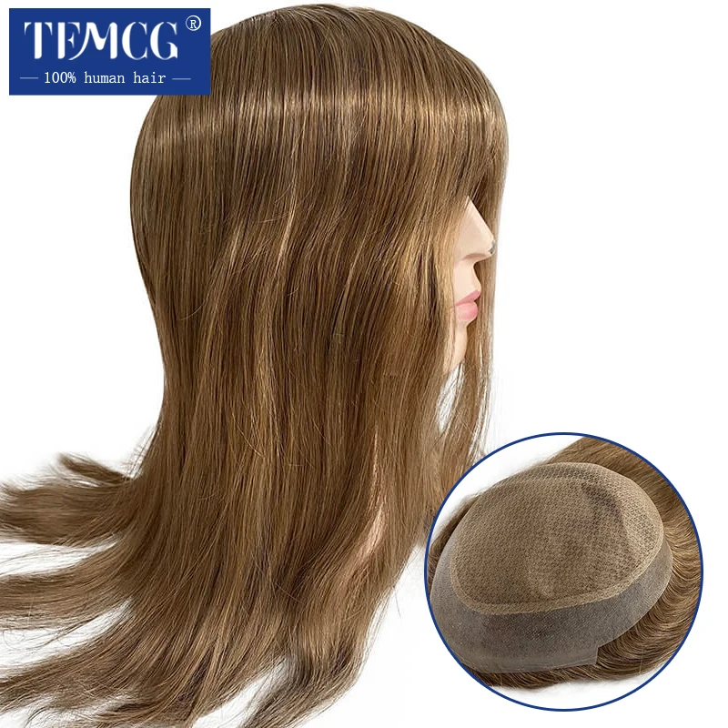 Toupee Color: 18#, Toupee Size: 7x9, Length: 14 inches - Customized Women Topper Silk Base With Pu Long Straight Remy Hair Wigs For Women 100% Natural Human Hair Toppers For Women