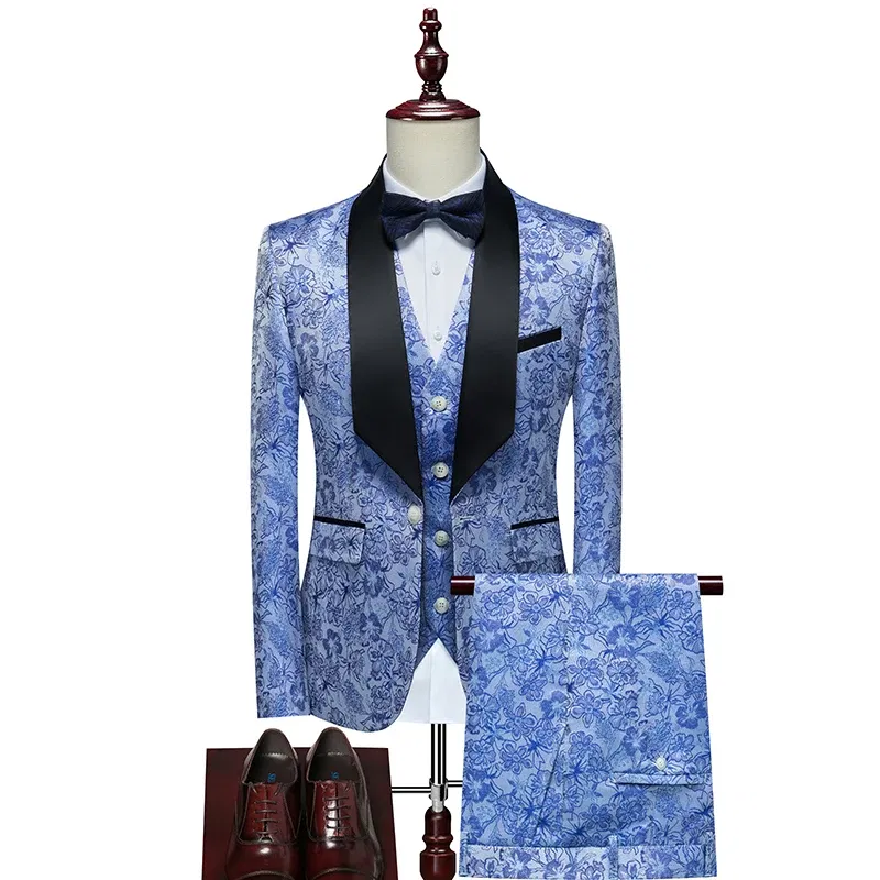 Color: Blue, Size: XXXL - Men's  Evening Dress Bridegroom Suit British Wedding Business Casual Fashion Three-piece Set with Vest And Trousers Sizes M-6XL