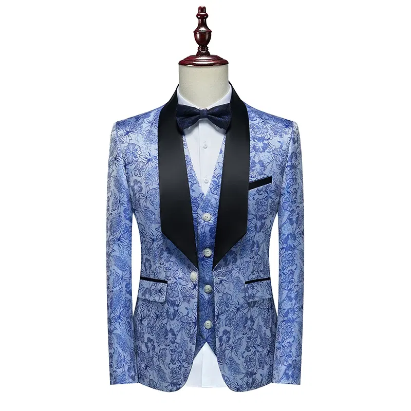 Color: Blue, Size: XXXL - Men's  Evening Dress Bridegroom Suit British Wedding Business Casual Fashion Three-piece Set with Vest And Trousers Sizes M-6XL
