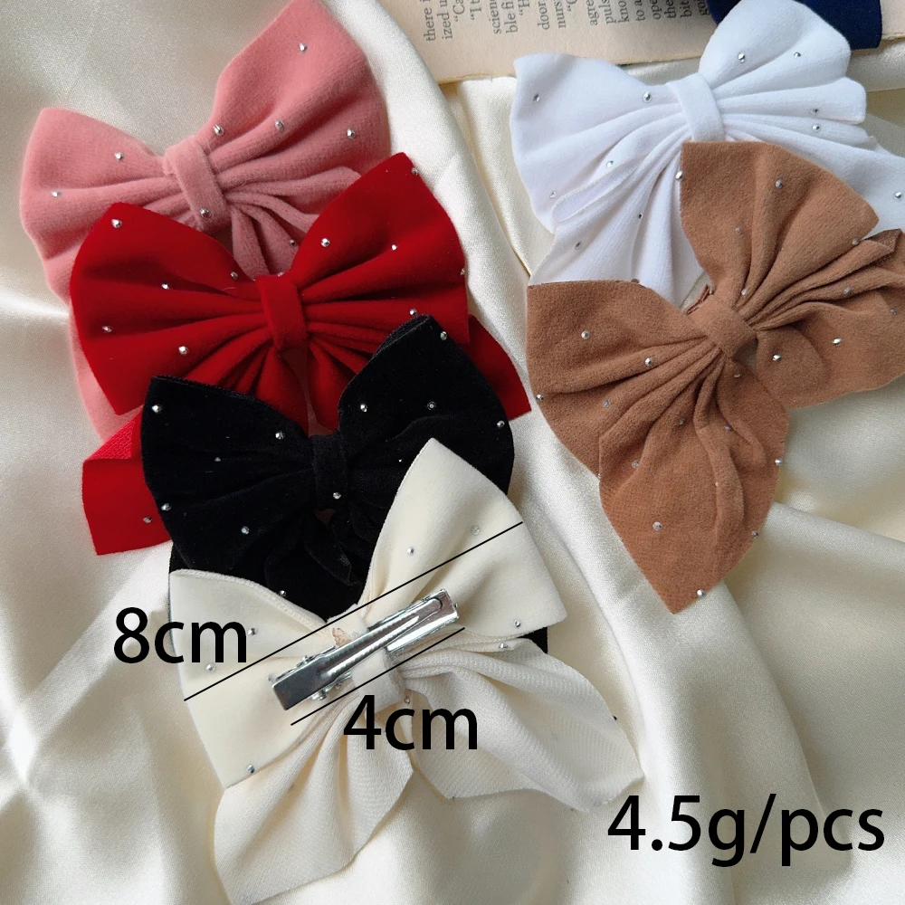 Color: Apricot - 2Pcs Starry Dots Red Velvet Bow Hair Pins Hair Clips Kids Girls Fashion Christmas Barrettes Ponytail Holder Headwear Accessories
