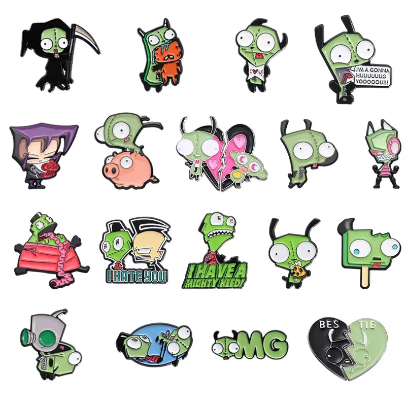 Metal color: Black Zinc Plated - Cartoon Anime Brooch Enamel Pins Custom Metal Animal Badges Lapel Accessories Sweater Women Men Jewelry Gift Friends Wholesale