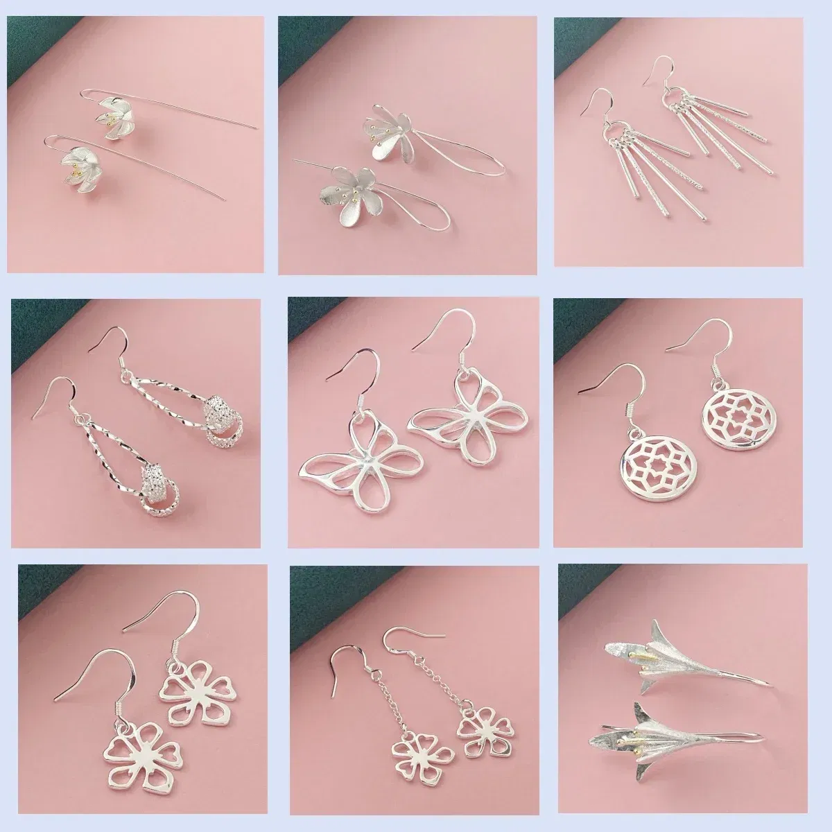 Gem Color: Agate - 925 Silver Heart Shape Earrings Women Exquisite Student Jewelry Accessories
