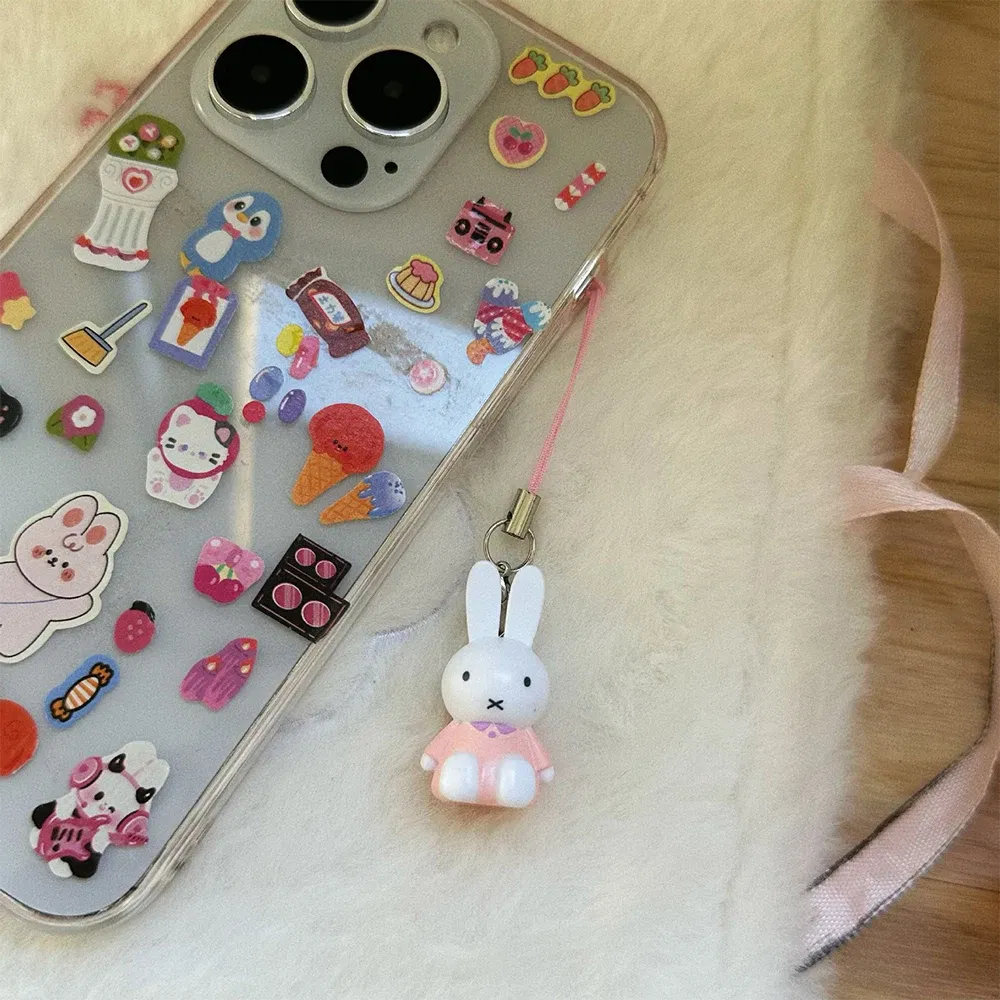 Color: Orange - Kawaii Miffy Key Chain Cartoon Cute Backpack Pendant Ornaments Mobile Phone Chain Christmas Gift