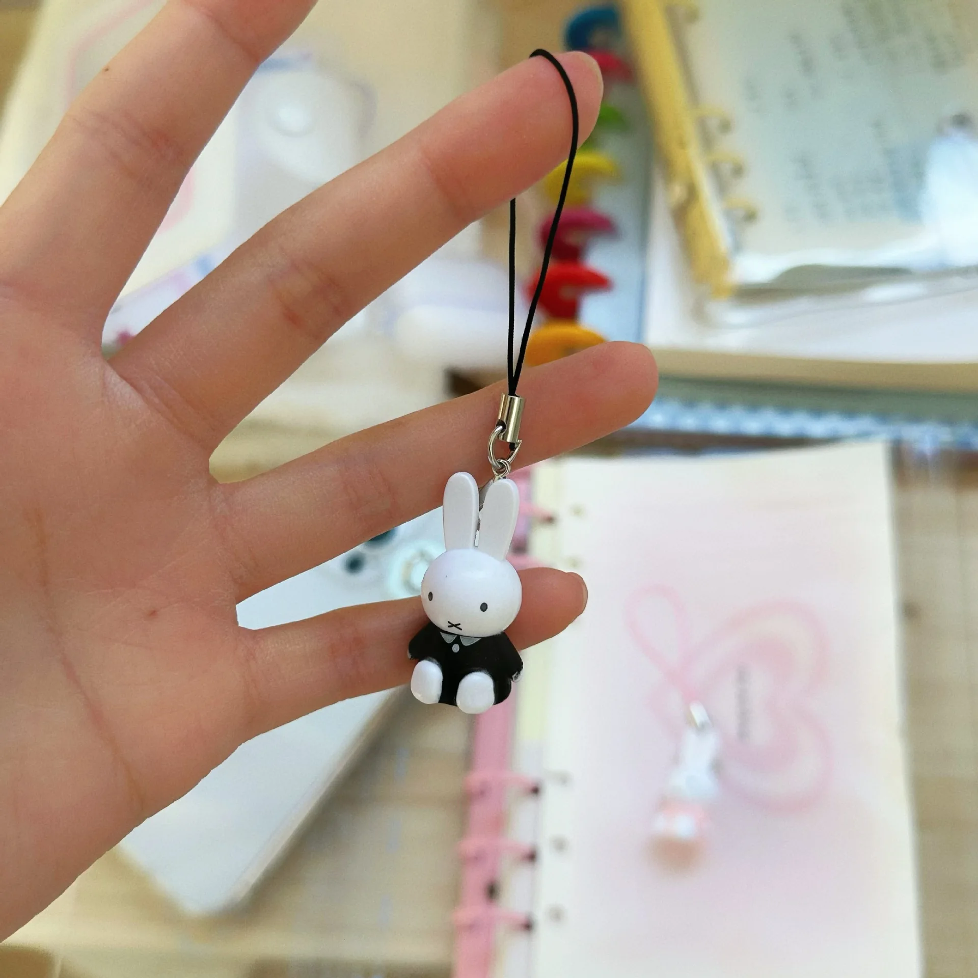 Color: Orange - Kawaii Miffy Key Chain Cartoon Cute Backpack Pendant Ornaments Mobile Phone Chain Christmas Gift