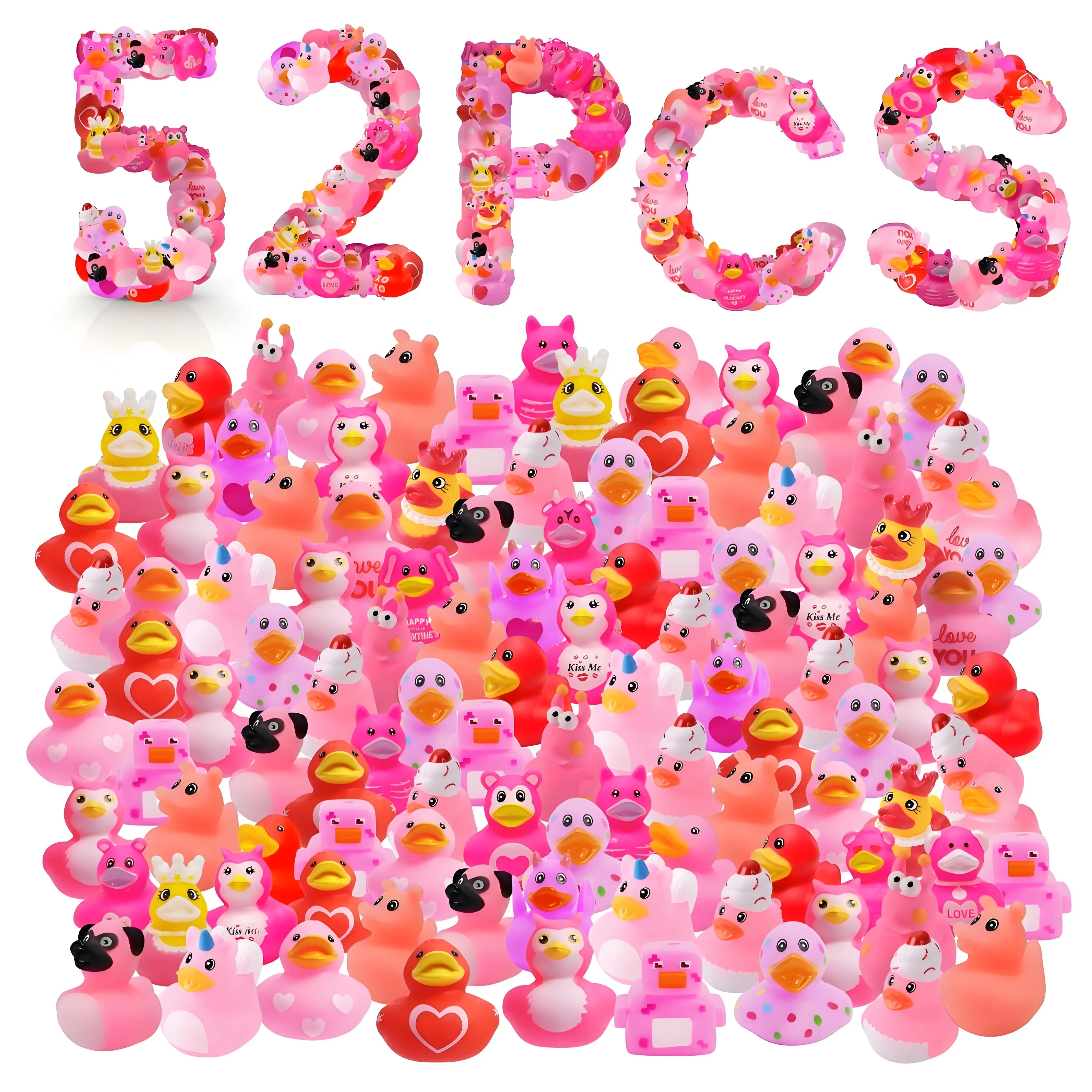 Color: green - 52Pack Valentine's Day Rubber Duck Bulk for Kid Funny Rubber Duck Valentine Jeep Duck for Ducking Valentine Party Baby Shower As