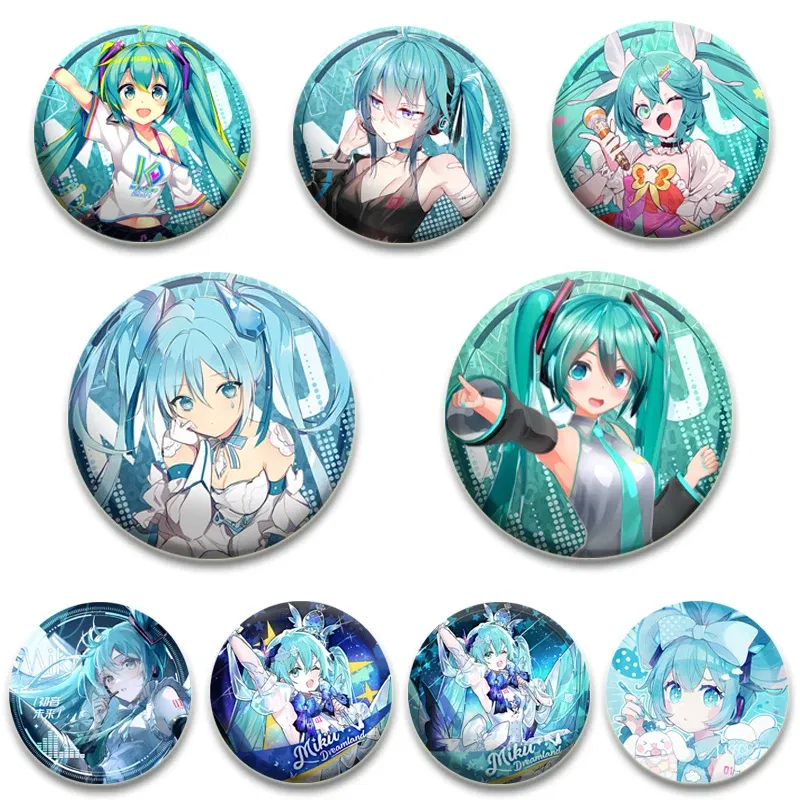 Color: WHITE, Size: M - 58/44/32mm Miku Anime Round Pins Cartoon Badges Cosplay Handmade Tinplate Brooch on Backpack Clothes Chest Ornament Gifts