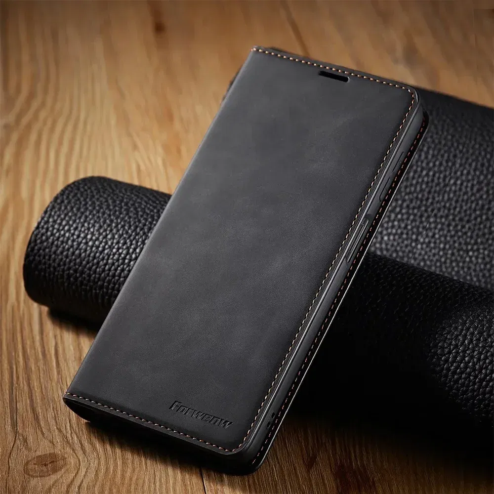 Color: black, Material: Wood - Leather Case for Samsung Galaxy A54 A53 A34 A33 A14 A13 A15 A25 A12 A22 A32 A52s A6 A7 A10 A20e A40 A50 A70 A21s A31 A41 A51 A71