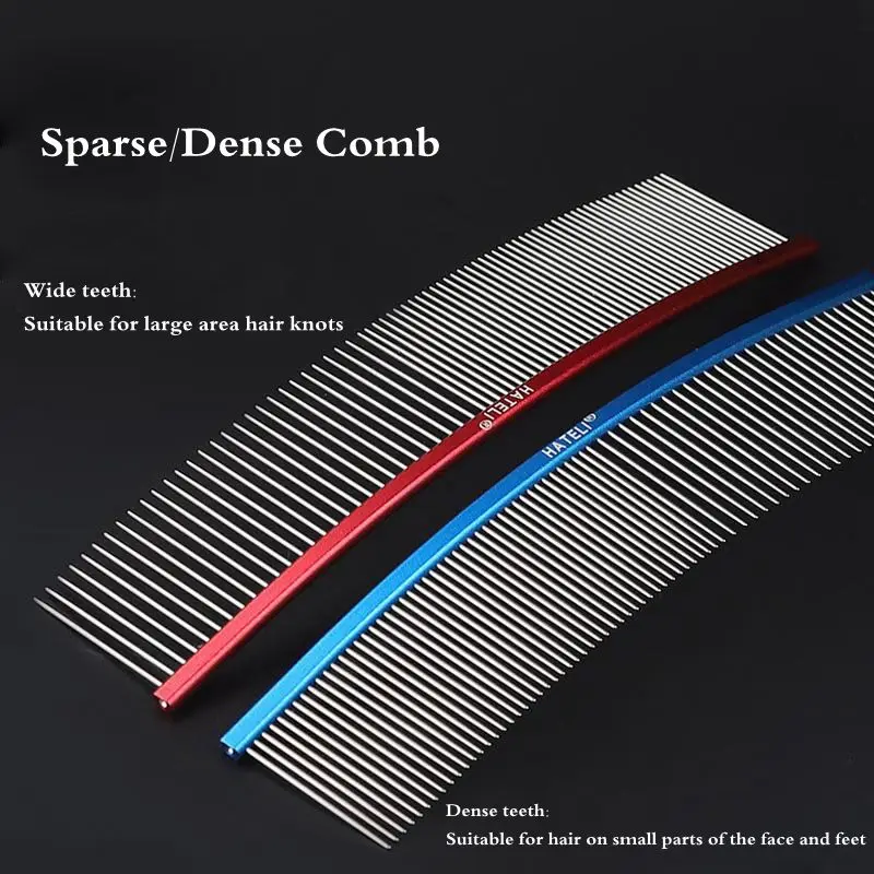 Color: light green, Size: XS - Pet Curved Comb Stainless Steel Combs Professional Pet Grooming Comb Dense Sparse Teeth Dog Cat Cleaning Brush Open Knot Comb