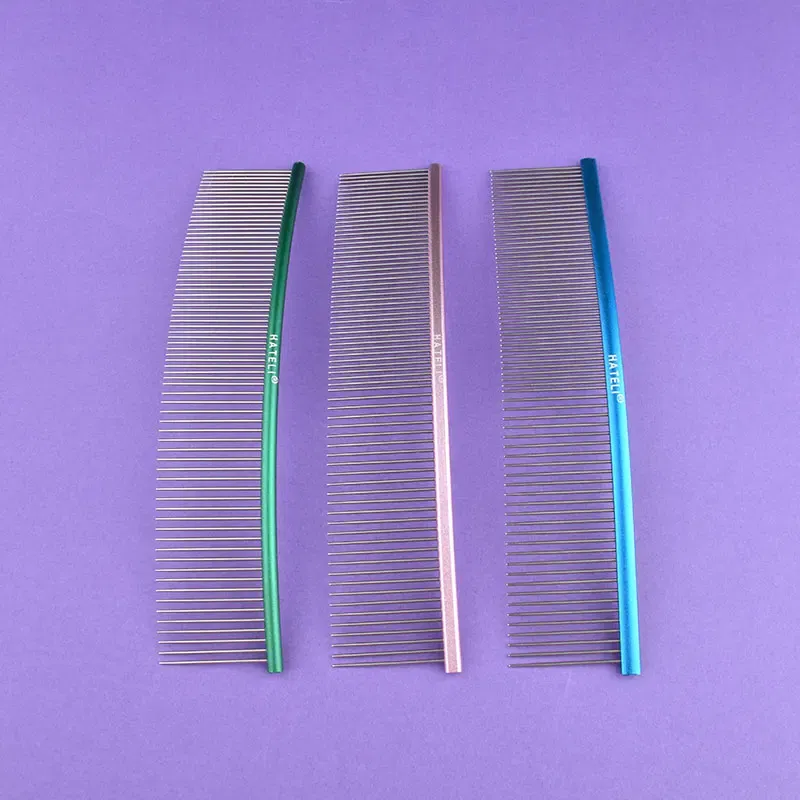 Color: light green, Size: XS - Pet Curved Comb Stainless Steel Combs Professional Pet Grooming Comb Dense Sparse Teeth Dog Cat Cleaning Brush Open Knot Comb