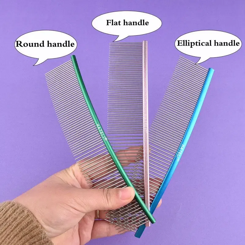 Color: light green, Size: XS - Pet Curved Comb Stainless Steel Combs Professional Pet Grooming Comb Dense Sparse Teeth Dog Cat Cleaning Brush Open Knot Comb
