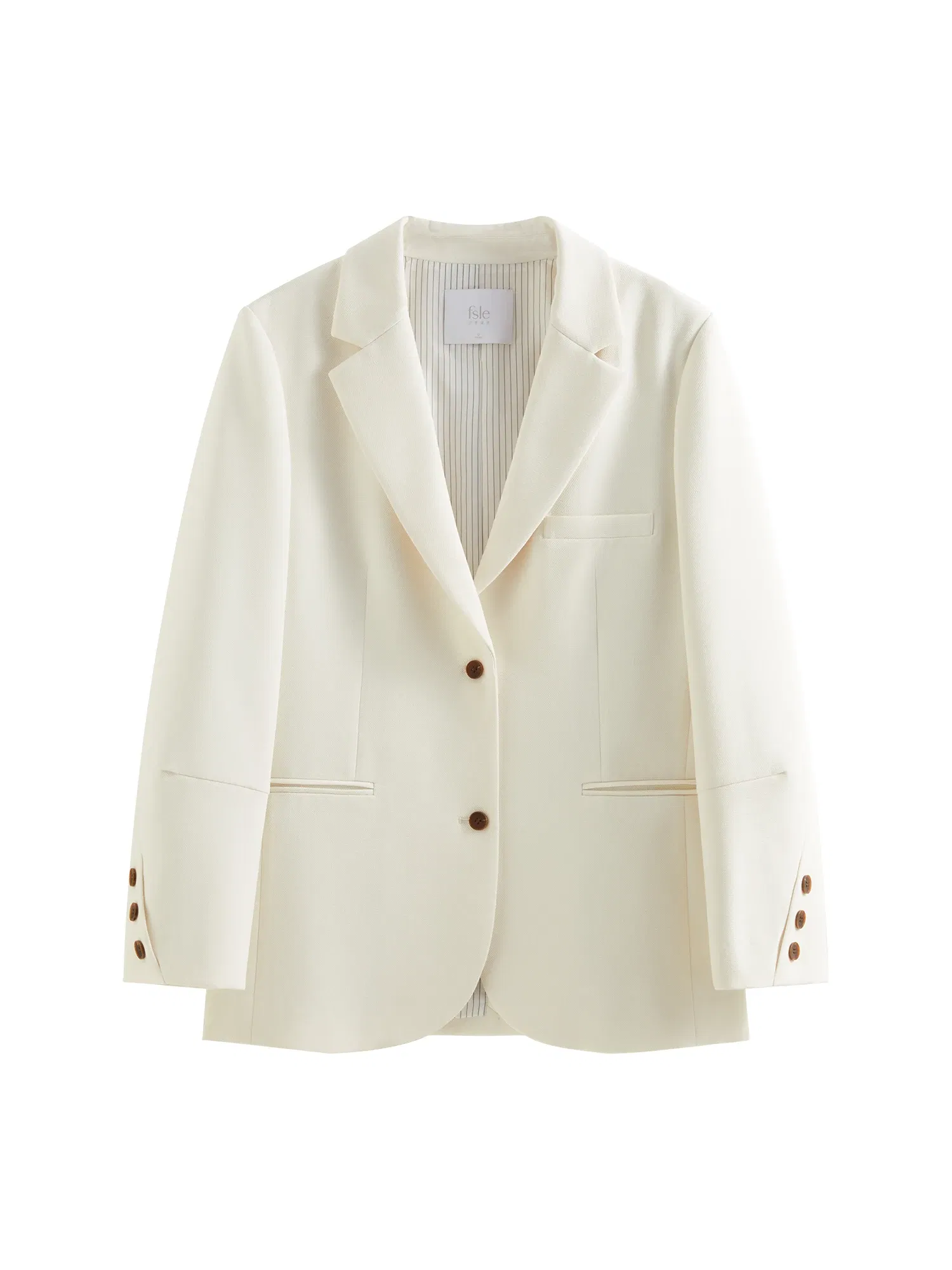 Color: WHITE, Size: L - FSLE Women Beige Blazer Coats 2025 Spring New Casual Commuter Loose Blazer Notched Collar Single Breasted Jackets 25FS11064