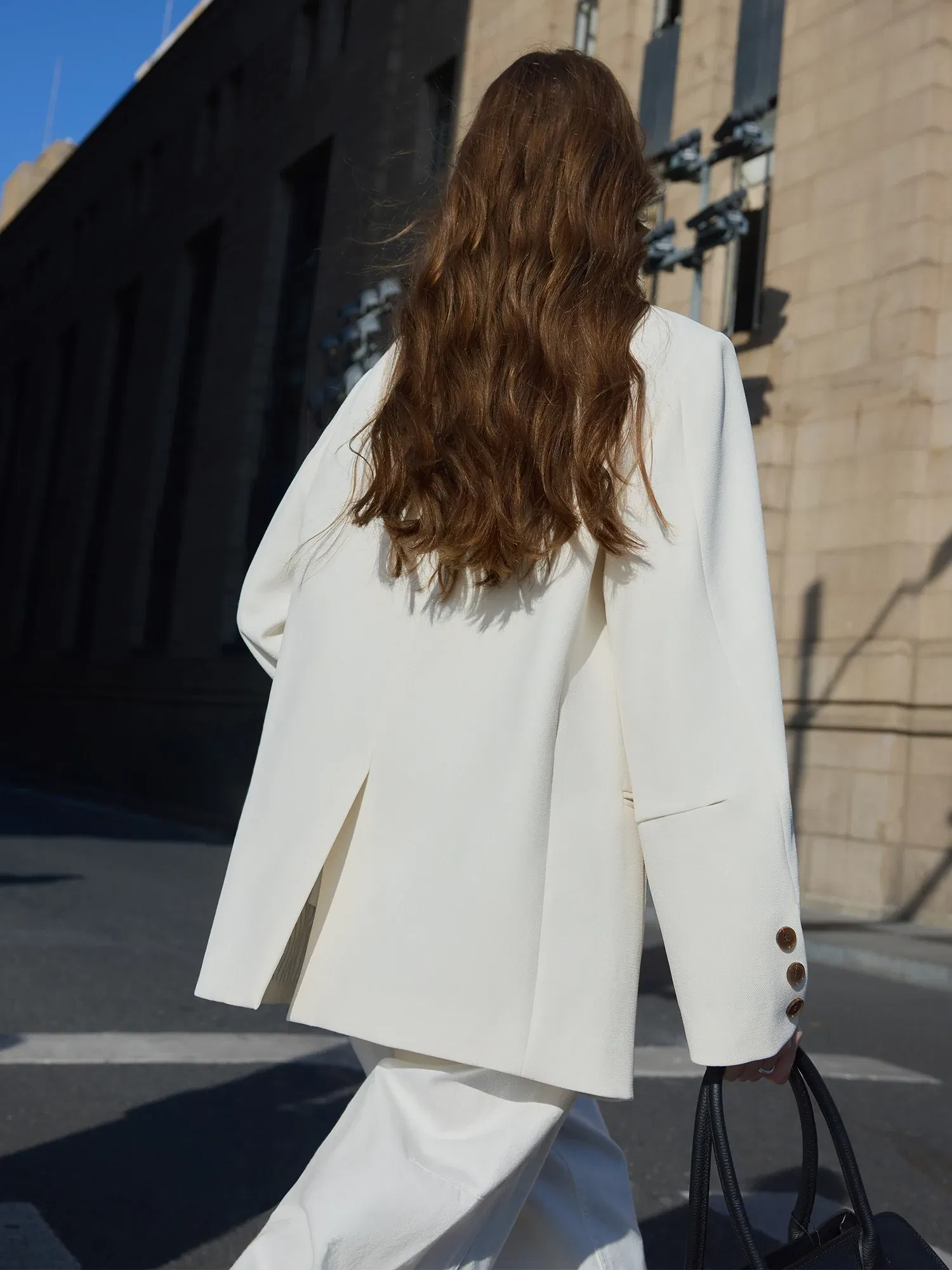 Color: WHITE, Size: L - FSLE Women Beige Blazer Coats 2025 Spring New Casual Commuter Loose Blazer Notched Collar Single Breasted Jackets 25FS11064