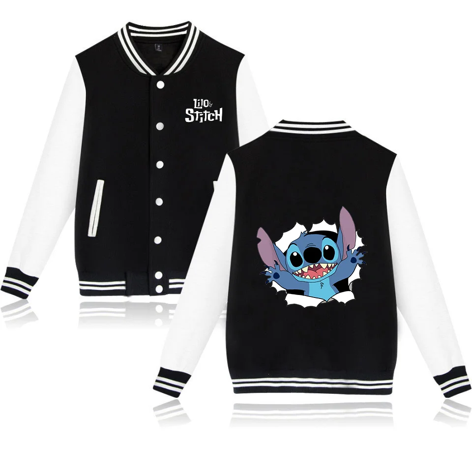 Color: Dark Grey, Size: L - Lilo Stitch Baseball Jacket Men Women Hip Hop Harajuku Jackets Streetwear Kids Boys Girls Loose College Coats