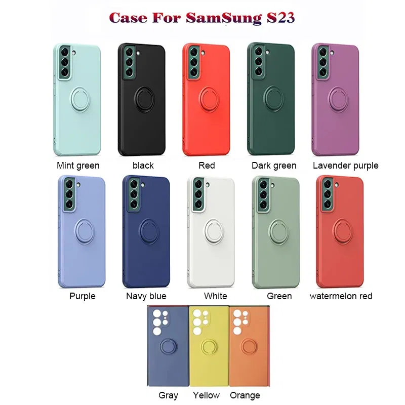 Color: Beige, Ships From: CHINA, Material: PU - With Ring Holder Phone Case For Samsung Galaxy S24 Ultra S23 S22 S21 Plus A13 A52 A53 A54 TPU Soft Back Cover
