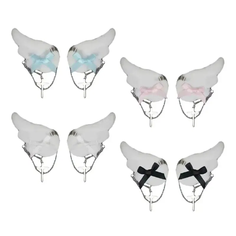 Color: Pink - Angel Wing Hair Clip for Girls Y2K Punk Hairpins Bowknot Hairclips Animation Hair Barrettes Subculture Hair Accessories