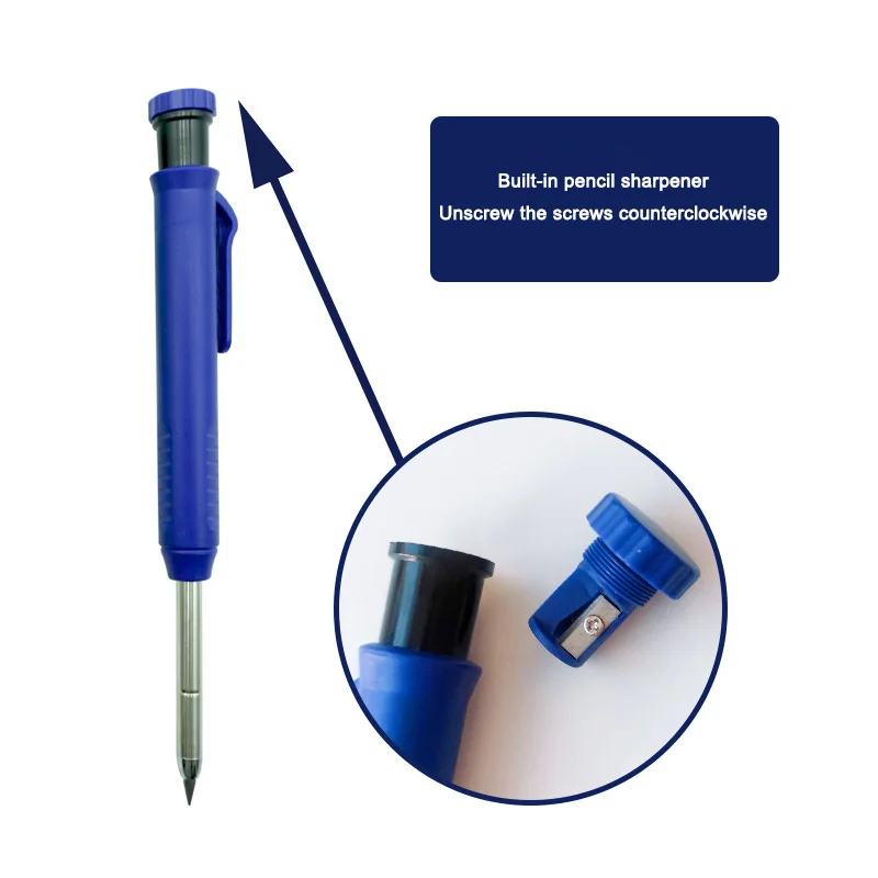 Mechanical Carpenter Pencil, Carbide Scribing Tool, Solid Deep Hole Carpentry Pencil Marker Marking Tool with Built-in Sharpener