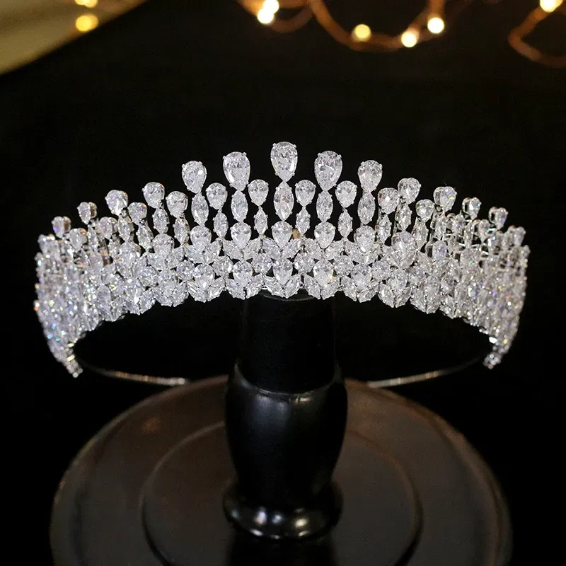 Metal color: ROSE GOLD COLOR - New Bride Tiara Crystal Headdress Wedding Hair Accessories Full Zircon Crowns Headband Wedding Jewelry Crowns For Women