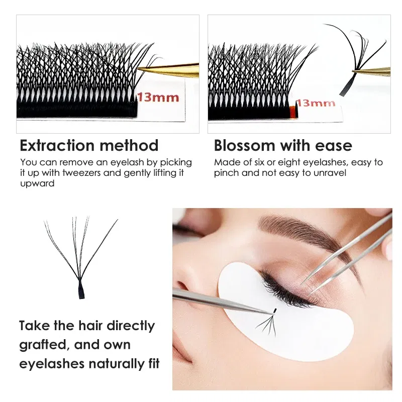 Color: Brushed Chrome, Curl: D, Thickness: 0.07mm, Length: 9mm - NATUHANA 3D 4D WW  Shaped Eyelash extensions 0.07mm C D L LU Curl Premade Fans Faux Mink Volume Lashes Korean Make Up Tool