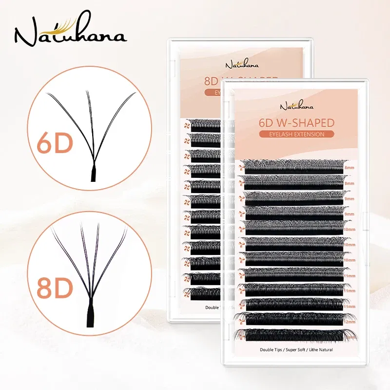 Color: Brushed Chrome, Curl: D, Thickness: 0.07mm, Length: 9mm - NATUHANA 3D 4D WW  Shaped Eyelash extensions 0.07mm C D L LU Curl Premade Fans Faux Mink Volume Lashes Korean Make Up Tool