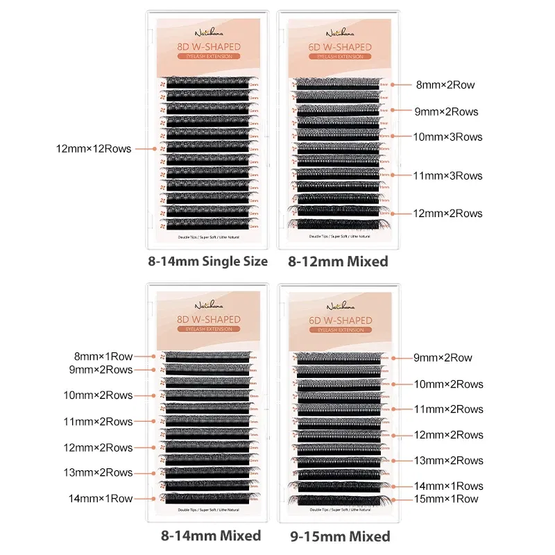 Color: Brushed Chrome, Curl: D, Thickness: 0.07mm, Length: 9mm - NATUHANA 3D 4D WW  Shaped Eyelash extensions 0.07mm C D L LU Curl Premade Fans Faux Mink Volume Lashes Korean Make Up Tool