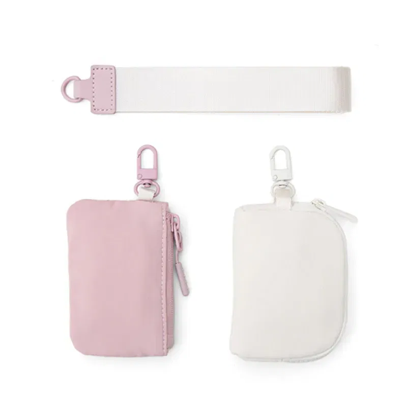 Color: green - Mini Dual Coin Pouch Solid Color Wristlet Keychain Wallet Change Pocket Handbag lulu Coin Purse Women Portable  Key Card Holder
