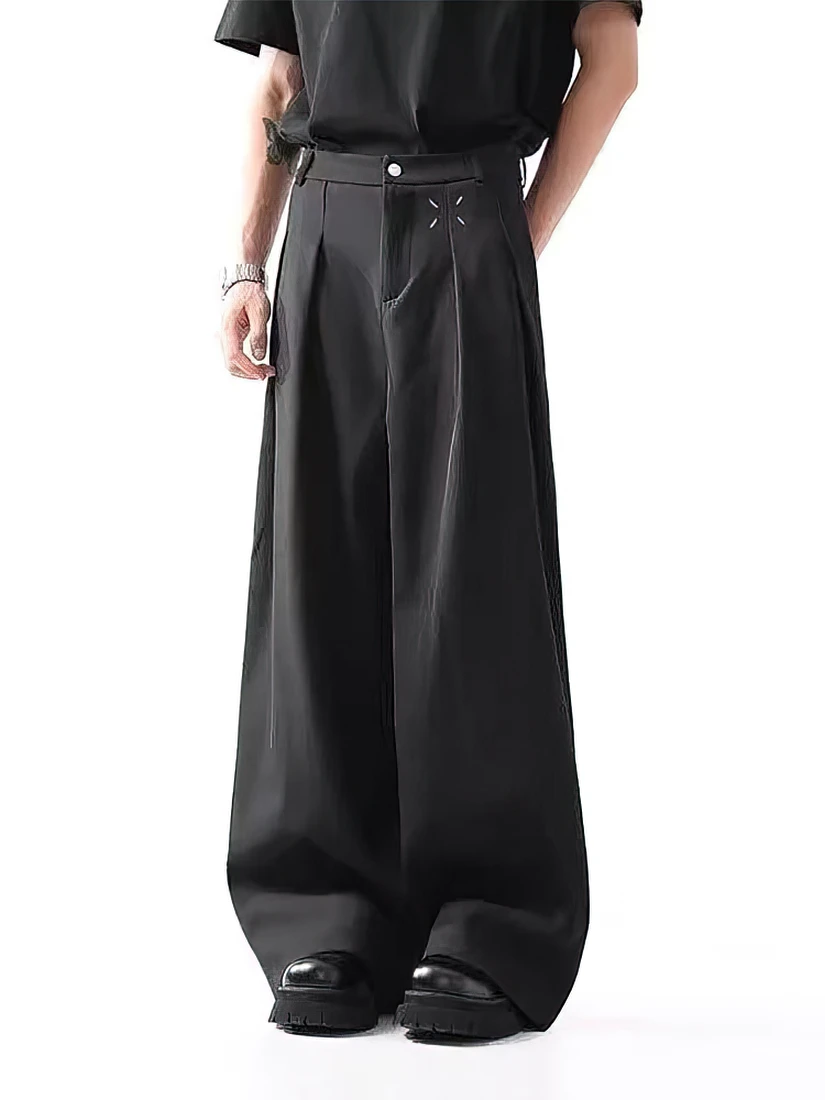 Color: black, Size: XXL - Black Baggy Pants Men Casual Wide leg Work wear Straight Trousers Male Luxury Drape Loose Cool Cargo Pants